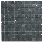 Stone Center Online - Nero Marquina Black Marble 1" Grid Square Mosaic Backsplash Tile Honed, 1 sheet - Color: Nero Marquina Marble (black background with fine and compact grain and white veins);