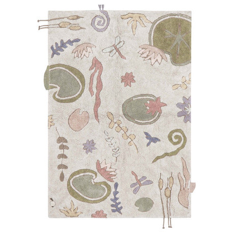 Water Lily Pond Machine Washable Play Rug, 4'7"x6'7"