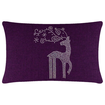 Sparkles Home Rhinestone Reindeer Pillow, Purple, 14x20