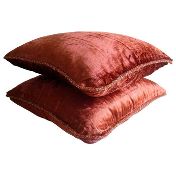 Rust Orange Shimmer Pillow Covers Velvet 20"x20", Rust Shimmer