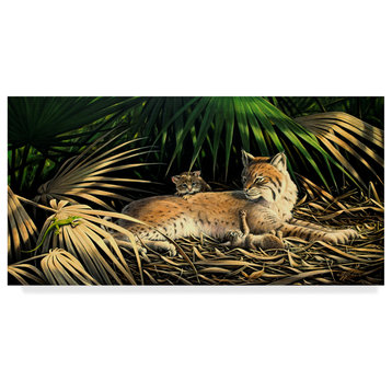Wilhelm Goebel 'Bobcat With Kittens' Canvas Art, 24"x12"