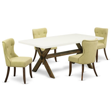 East West Furniture X-Style 5-piece Wood Dining Table Set in Brown/Limelight