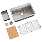 Kraus - Kraus 32" Stainless Steel Kitchen Sink With Accessories - Kraus KWT300-32 Kore™ Workstation 32-inch Drop-In or Undermount Single Bowl Stainless Steel Kitchen Sink with Accessories (Pack of 5). Take kitchen functionality to a new level with the Kore™ Workstation Sink, featuring an integrated ledge that allows you to work right over the sink and keep your counters clutter-free. To simplify everything from cooking to cleanup, the sink comes packed with a chef’s kit of premium accessories, including a stainless steel colander and solid bamboo cutting board.
