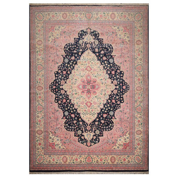 11'9''x14'9'' Hand Knotted Wool Tabriz Oriental Area Rug Blue, Pale Pink