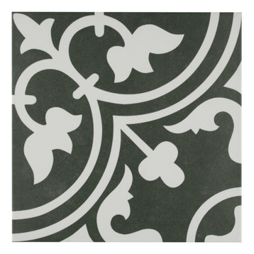 SomerTile Arte Encaustic Porcelain Floor and Wall Tile, Black