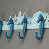 Blue/White Cast Iron Seahorses Decorative Wall Hook Hanging Towel or Coat Rack