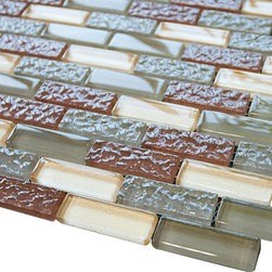 Red,Grey and Pinky Crystal Glass Mosaic Tile Brick Pattern (Glossy&Matte) - Home Decor