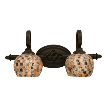 Elegante 2 Light Bath Bar, 6" Sea Mist Seashell Glass