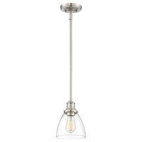 Hanging Clear Glass Contemporary Ceiling Pendant, In Brushed Nickel