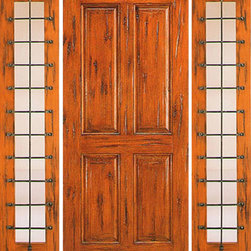 Prehung Door with Two Sidelites, Exterior, Knotty Alder 4-Panel - Front Doors