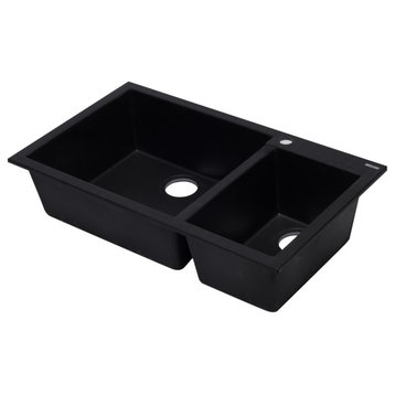 ALFI brand Black 34" Double Bowl Drop, Granite Composite Kitchen Sink