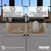 Karran Undermount Quartz 32" 50/50 Double Bowl Kitchen Sink, Bisque