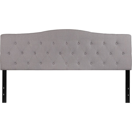 Cambridge Tufted Upholstered King Size Headboard in Light Gray Fabric