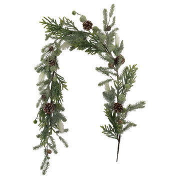 5' x 8" Artificial Christmas Garland w/ w/ Frosted Foliage & Pine Cones, Unlit