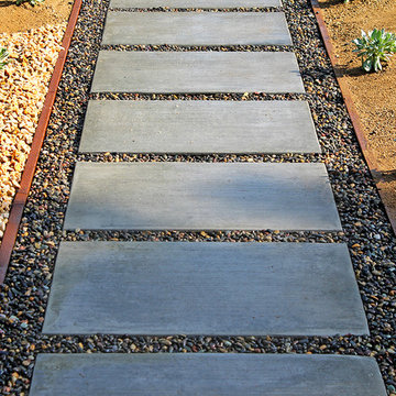 Concrete Paver Walkway with River Rocks