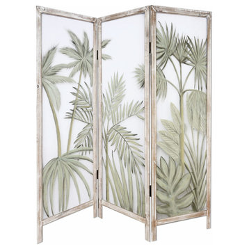 Earthy Opaque Palms Three Panel Room Divider Screen