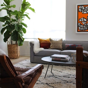 Modern Living Room with Moroccan Shag and Orange Art
