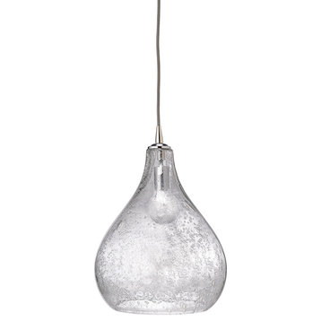 Large Curved Pendant, Clear Seeded Glass