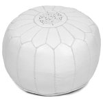 Moroccan Buzz - Moroccan Leather Pouf Ottoman, White, Stuffed - Ours is a premium version of the Moroccan leather pouf: heavier, more durable, crafted of premium materials and handmade charm. The Moroccan Buzz label is assurance that your pouf has been responsibly sourced from select Moroccan artisans who consistently meet our specifications for leather quality, stitching quality and detail, zipper weight, and more. Each pouf is unique, with subtle variations inherent in authentic handcrafted products. Perfect as a footstool/ottoman, extra seating or decor accent in living room, family room, nusery, playroom and more. Measures approximately 20" diameter and 13.5" high. Bottom zipper. Cleaning: use mild leather cleaner when needed.