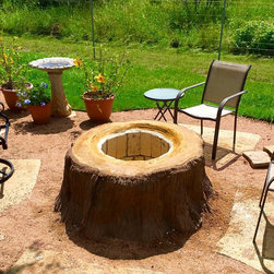 Tree Trunk Concrete Fire Pit with Fire Bricks - Fire Pits