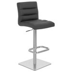 Zuri Furniture - Lush Adjustable Height Swivel Barstool - Square Base, Black - The name says it all! The Lush Bar Stool combines lavish relaxation with timeless style. The seat frame is generously padded with high-density foam and upholstered in premium, soft leatherette with channel tufting. The exquisitely comfortable seat is supported by a brushed stainless steel stem and includes a rectangular footrest that follows you all the way around. With the 360 degree swivel and a gas lift that adjusts the height, the Lush is the perfect fit for any countertop or bar table. The flat square base version is about 10 pounds heavier than the standard trumpet base, which gives added stability. Best of all, it features felted bumpers on the bottom of the base to protect your hardwood floors. Extravagance never felt so good as with the Lush Bar Stool. (If you prefer a slightly lower profile and wider seat, check out the best-selling Lattice Bar Stool that also comes in a variety of colors and base options). This product is suitable for indoor use only.