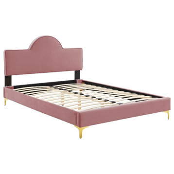 Modway Sunny Modern Style Performance Velvet Full Bed in Dusty Rose Pink