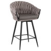 Braided Matisse Counter Stool, Black Metal With Gray Faux Leather/Gray Fabric