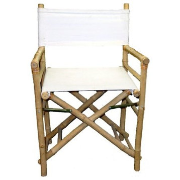 Set of 2 Pieces Iron Bamboo Director Chair, White Canvas, 35"H