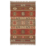 Jaipur Living - Jaipur Living Thebes Handmade Geometric Multicolor Area Rug 8'10"X11'9" - Rich tones and a captivating geometric design combine to create this Southwestern-style area rug. This flatweave jute layer showcases red, gold, rose, and green hues, accented by textured fringe along the edges for an eclectic and subtly rustic look.