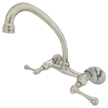 Kingston 6" Adjustable Center Wall Mount Kitchen Faucet, Polished Nickel