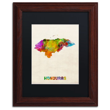 'Honduras Watercolor Map' Matted Framed Canvas Art by Michael Tompsett