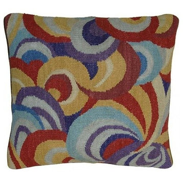 Throw Pillow Aubusson Abstract Swirls 20x20 Taupe Red Beige Velvet