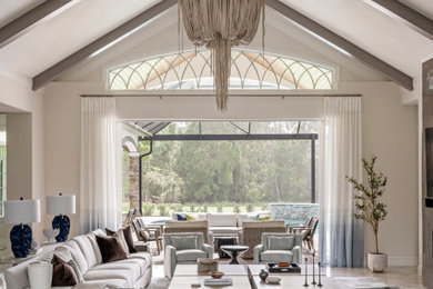Inspiration for a huge transitional formal marble floor, gray floor and vaulted ceiling living room remodel in Tampa with beige walls