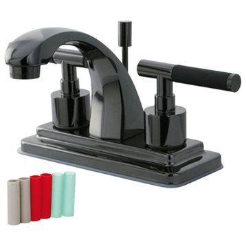 Kingston 4" Centerset Bathroom Faucet w/Brass Pop-Up, Black Stainless Steel
