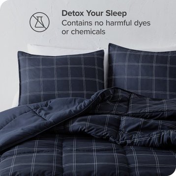 Bare Home Down Alternative Comforter Set, Dark Blue - Modern Plaid, Queen