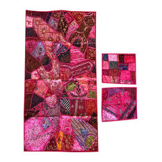 Pink Vintage Handmade Banjara Tapestry Wall Decor With Decorative Cushion Cover