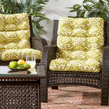 Wicker Woven Chairs with Green Pattern Cushions
