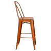 Flash Furniture 30" Metal Curved Slat Back Bar Stool in Distressed Orange