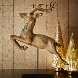 Golden Flying Reindeer - Holiday Accents And Figurines