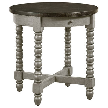 Progressive Furniture Brentfield Wood Round End Table in Graphite/French Gray