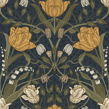 Filippa Navy Tulip Wallpaper Sample