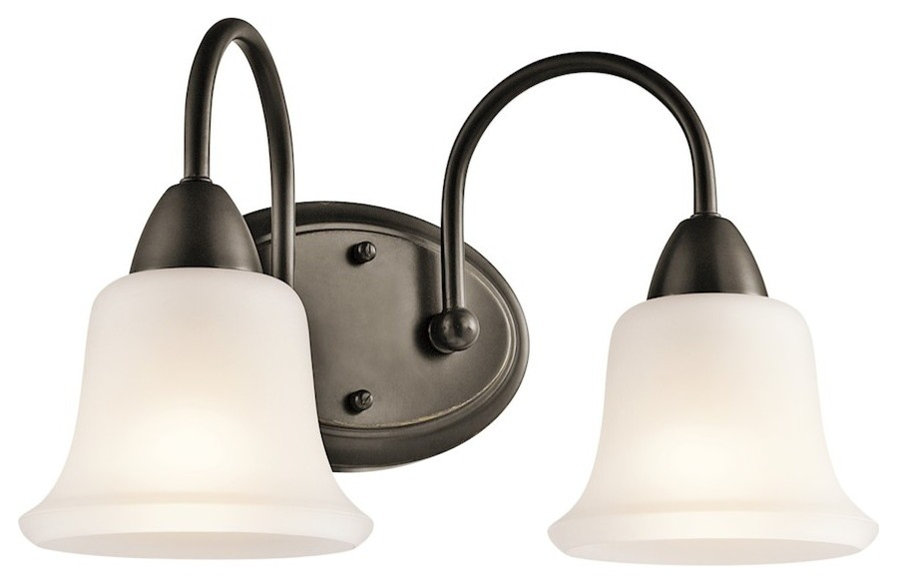 Kichler Olde Bronze 3-Light Bath Vanity Light – Satin Etched Glass – Model 45552OZ – Wall Mount