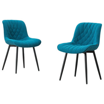 Set of 2 Dining Chair, Sleek Legs With Diamond Stitched Boucle Seat, Teal