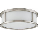 Nuvo Lighting - Nuvo Lighting 60/2864 Odeon - Three Light Flush Dome - Odeon Three Light Flush Dome Brushed Nickel Satin White Shade *UL Approved: YES *Energy Star Qualified: n/a  *ADA Certified: n/a  *Number of Lights: Lamp: 3-*Wattage:60w Halogen bulb(s) *Bulb Included:No *Bulb Type:Halogen *Finish Type:Brushed Nickel