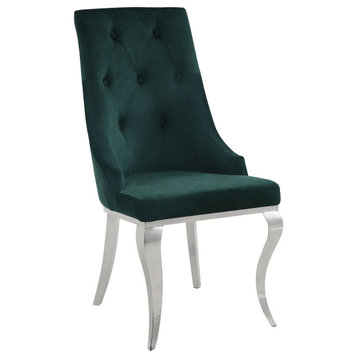 Dekel Side Chair, Set of 2, Green Fabric and Stainless Steel
