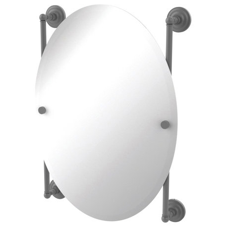 Que New Oval Frameless Rail Mounted Mirror, Matte Gray