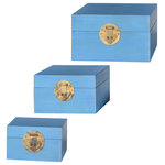 StyleCraft - Dann Foley Set of 3 Chinese-Style Wooden Keep Boxes Blue Finish - Never lose track of your most prized possessions with the StyleCraft Dann Foley chinese-style wooden keep boxes - set of 3. These three wooden boxes are made from mdf and are finished in blue wood with brass metal hardware. Use this small, keepsake boxes to decorate a tabletop or shelf space.