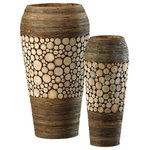 Cyan Design - 2-Piece Wood Slice Oblong Vase Set - Style a rustic console or mantel with the Wood Slice Oblong Vases. Made from Birchwood and walnut wood with ribbed ends and circular wood slices in the middle, these vases have a unique hand-crafted look. Fill them with greenery or flowers, or display them as stand-alone decorative pieces.