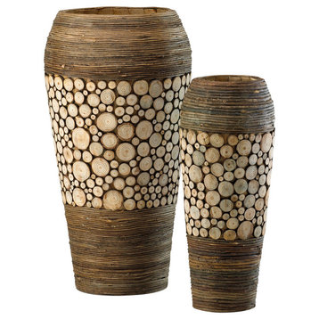 2-Piece Wood Slice Oblong Vase Set