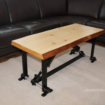 Hydraulic Coffee Table with Live Edge Pine Top